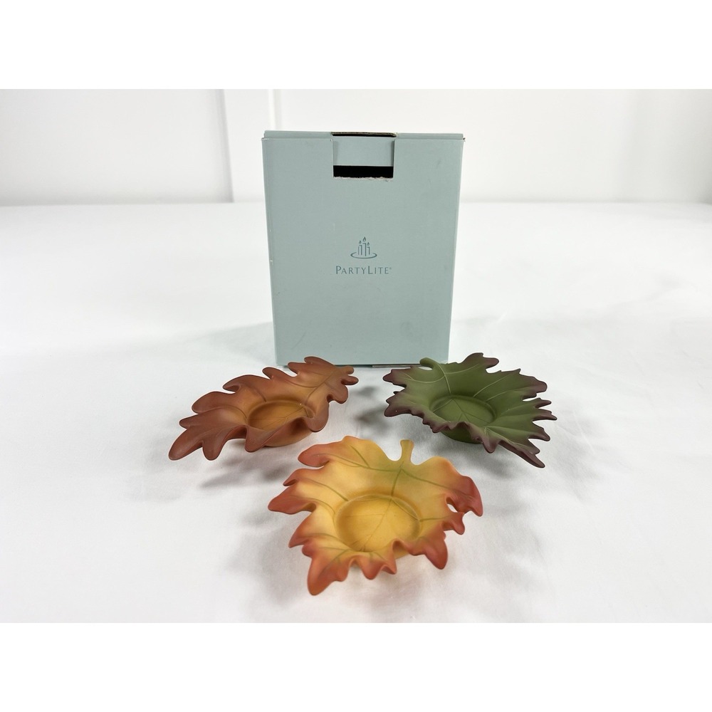 PartyLite Whispering Leaves Tealight Trio P7597 Ceramic Fall Autumn Decor Box